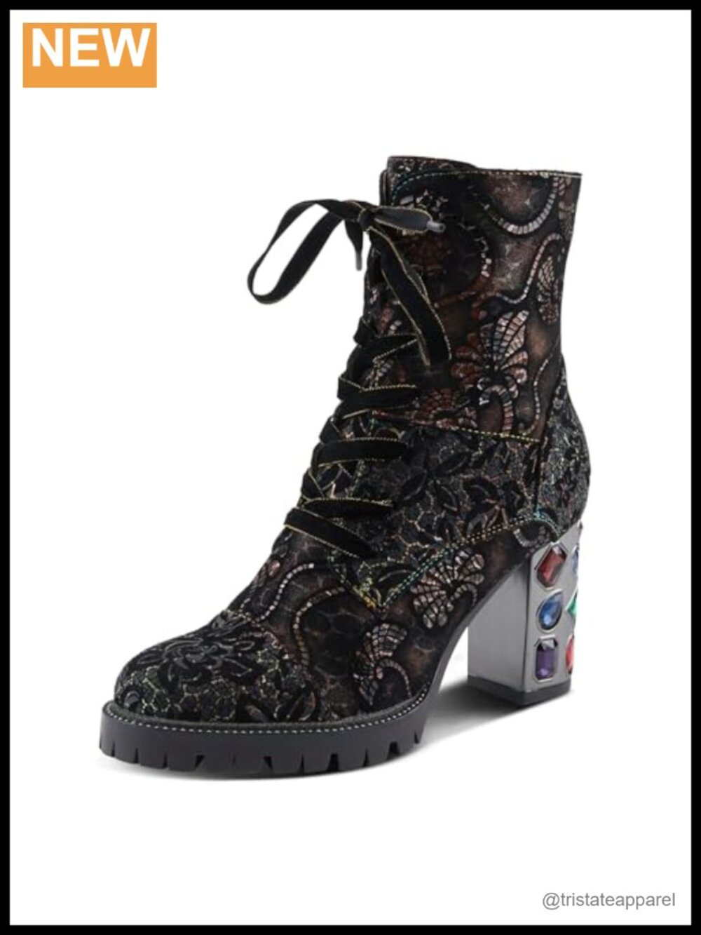 Women's Mid-Calf Combat Booties, Stacked Heel, Faux Leather Fashion Boot